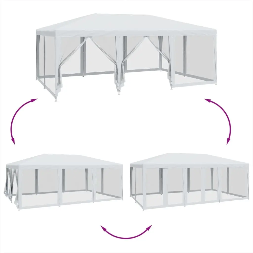 Party Tent Outdoor Gazebo Heavy-Duty Iron Frame 6x4m White Mesh Sidewalls