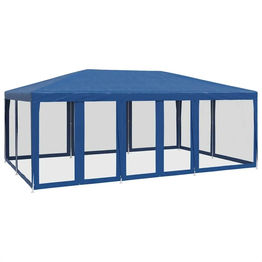 Party Tent Blue 6x4m Outdoor Gazebo with Mesh Sidewalls for Garden Shelter and Event Canopy