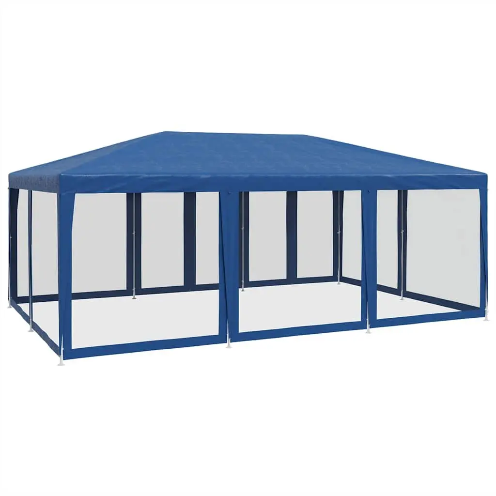 Party Tent Blue 6x4m Outdoor Gazebo with Mesh Sidewalls for Garden Shelter and Event Canopy
