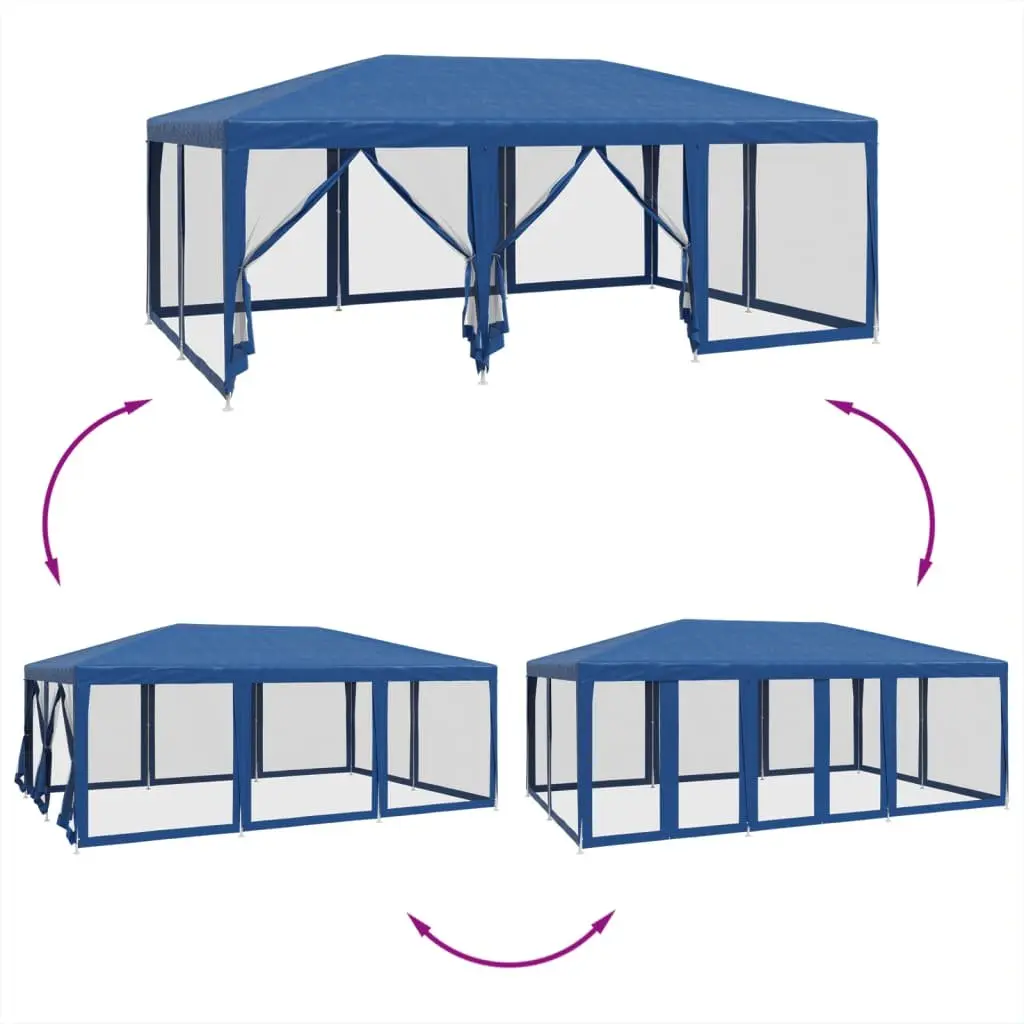 Party Tent Blue 6x4m Outdoor Gazebo with Mesh Sidewalls for Garden Shelter and Event Canopy