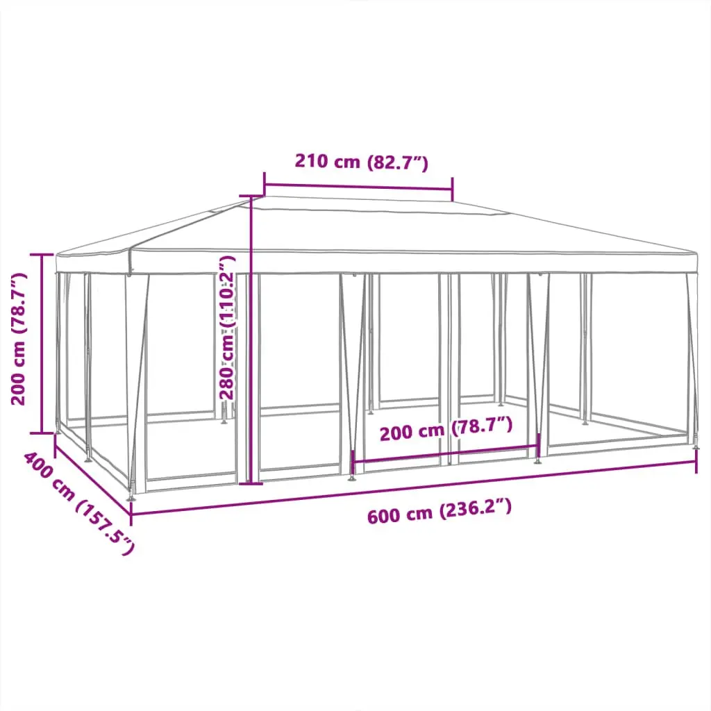 Party Tent Blue 6x4m Outdoor Gazebo with Mesh Sidewalls for Garden Shelter and Event Canopy
