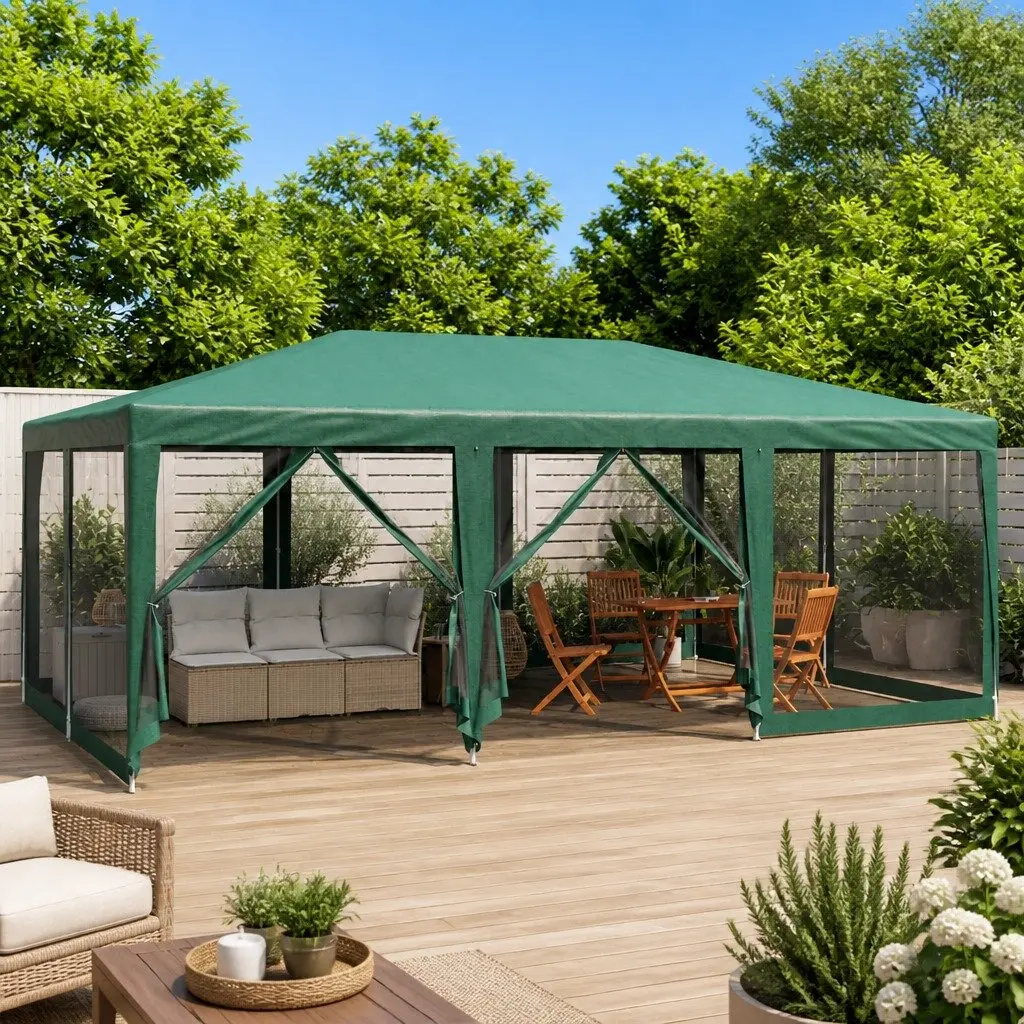 Party Tent Outdoor Garden Event Shelter 6x4 m Green with Mesh Sidewalls
