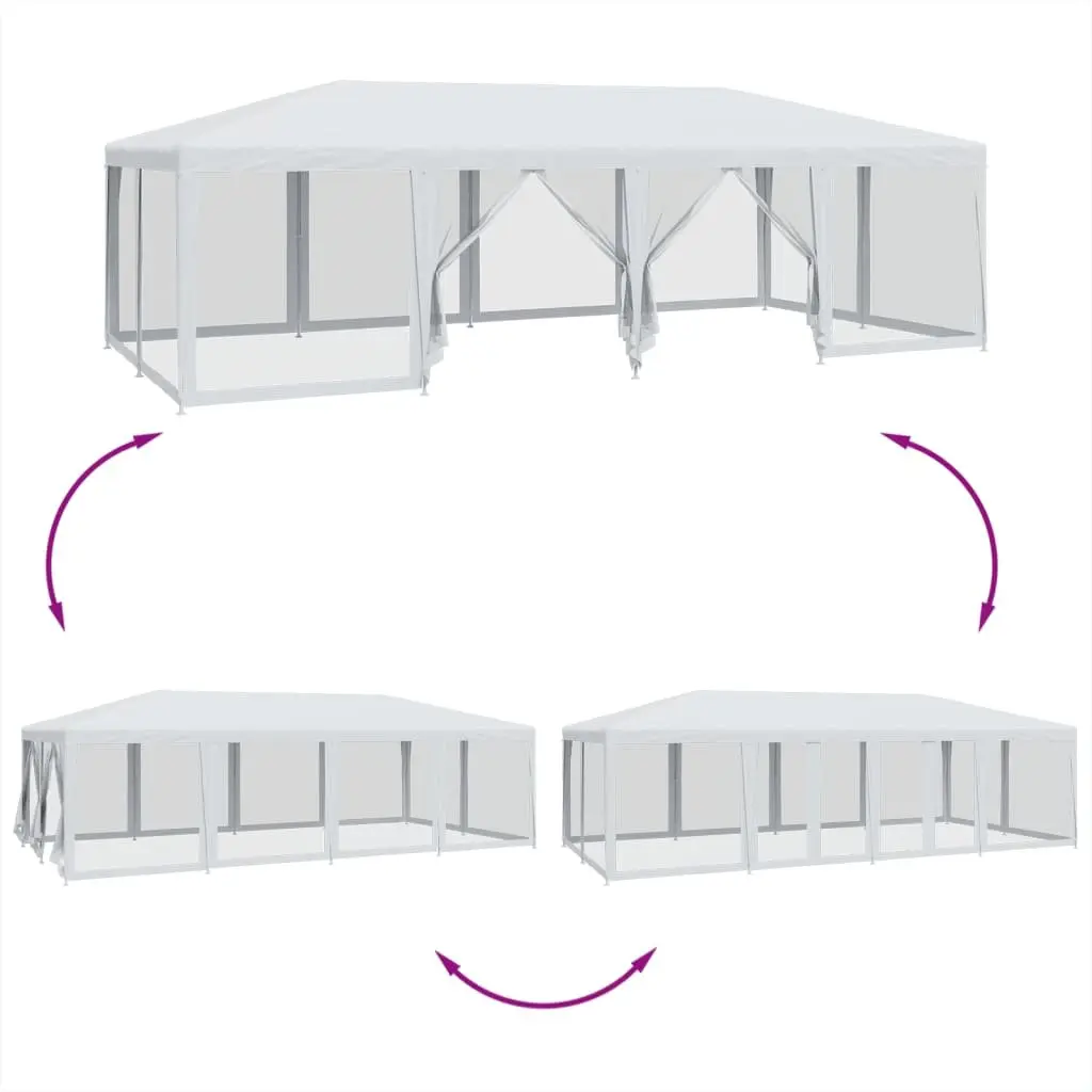 Party Tent Heavy-Duty Iron Frame 8x4m with 12 Mesh Sidewalls Water-Resistant Roof