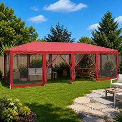 Your Ideal 8x4m Red Party Tent with Mesh Sidewalls