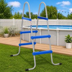 Pool Ladder Above Ground 84cm Steel Plastic Non-Slip Steps Blue Swimmer Safety
