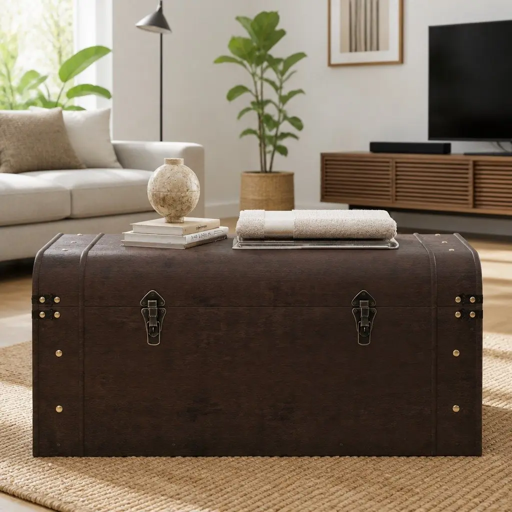 Storage Chest Coffee Table Brown Plywood 90 x 50 x 39.5 cm