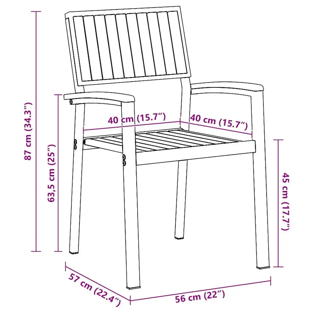 Stacking Chair Solid Acacia Wood Brown 56 x 57 x 87 cm Outdoor Garden 2 Piece