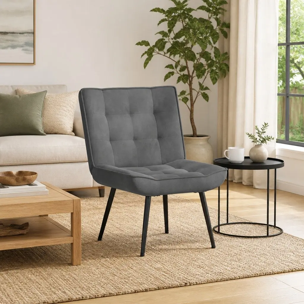Grey Velvet Chair with Footstool