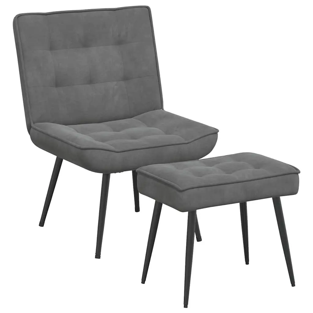 Relaxing Chair with Footrest Grey Velvet Upholstery Lounge Seat Comfort