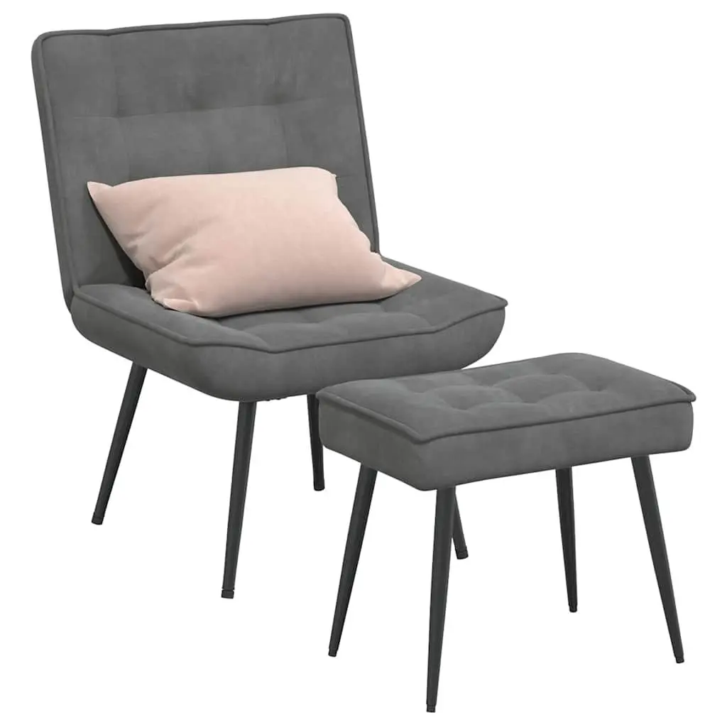 Relaxing Chair with Footrest Grey Velvet Upholstery Lounge Seat Comfort