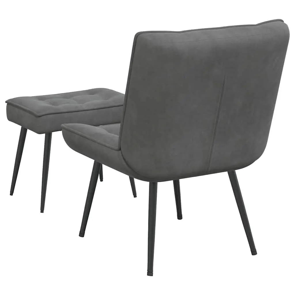 Relaxing Chair with Footrest Grey Velvet Upholstery Lounge Seat Comfort