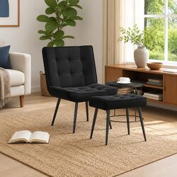 Relaxing Chair with Footrest Black Velvet Upholstered Lounge Seat Bedroom