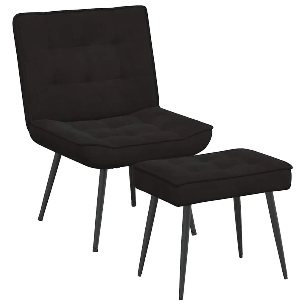 Black Velvet Upholstered Lounge Seat with Integrated Footrest Relaxing Chair