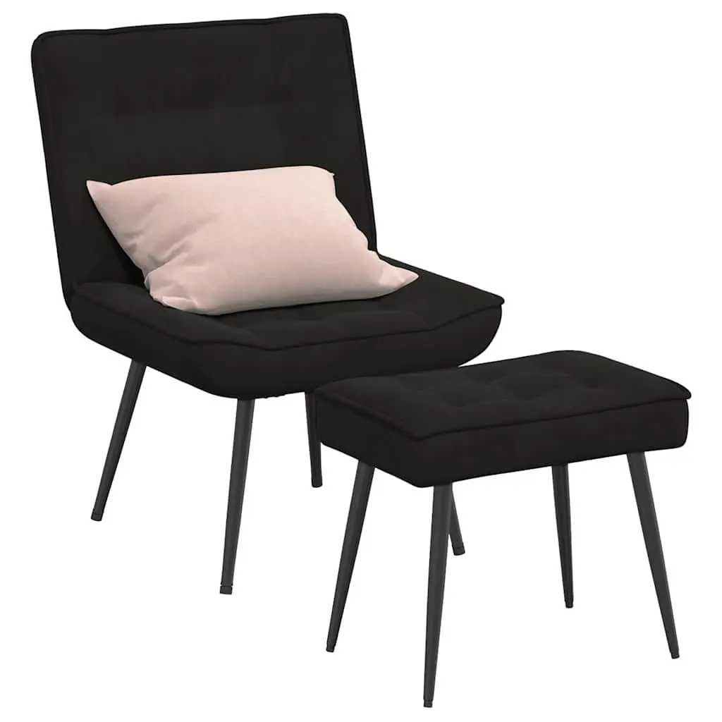 Black Velvet Upholstered Lounge Seat with Integrated Footrest Relaxing Chair