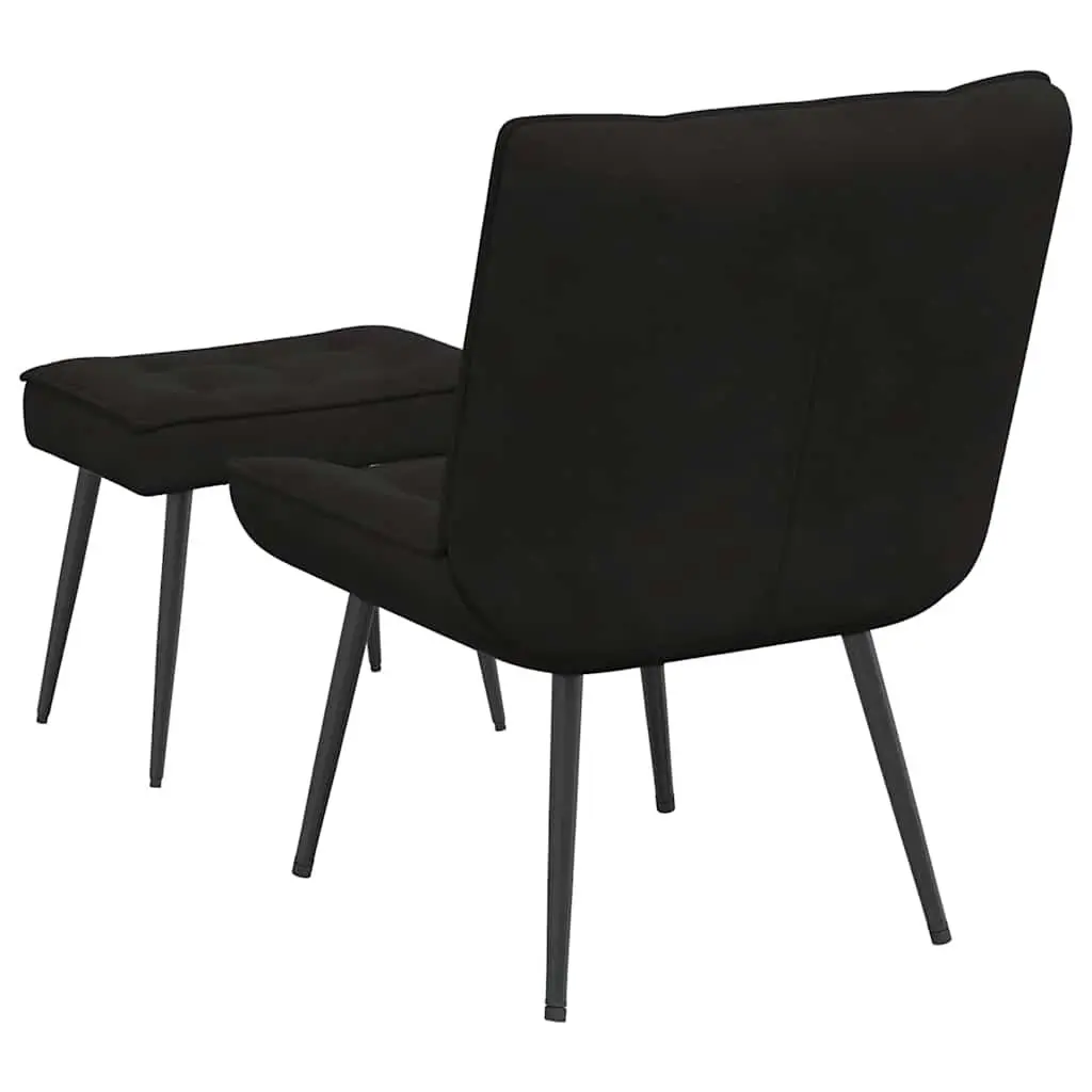 Black Velvet Upholstered Lounge Seat with Integrated Footrest Relaxing Chair