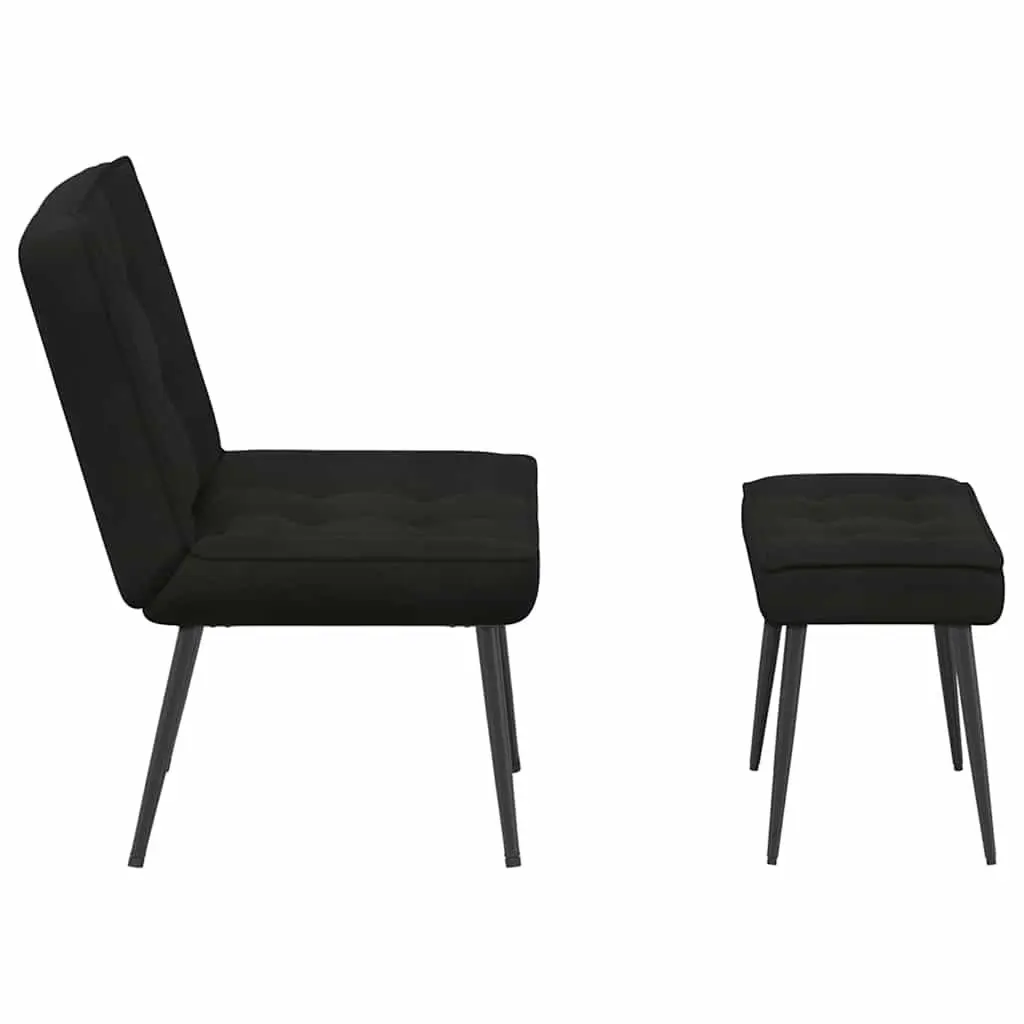 Black Velvet Upholstered Lounge Seat with Integrated Footrest Relaxing Chair