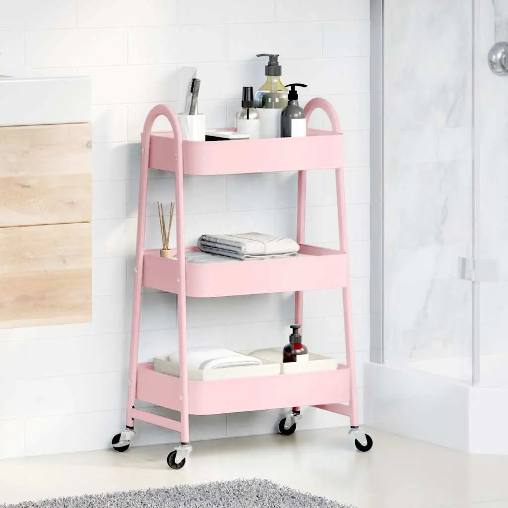 Storage Trolley 3-Tier Mobile Kitchen Organiser Cart White Steel Frame