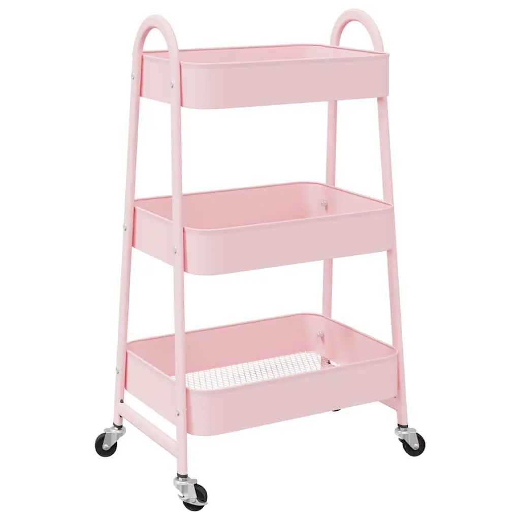 Storage Trolley 3-Tier Mobile Kitchen Organiser Cart White Steel Frame