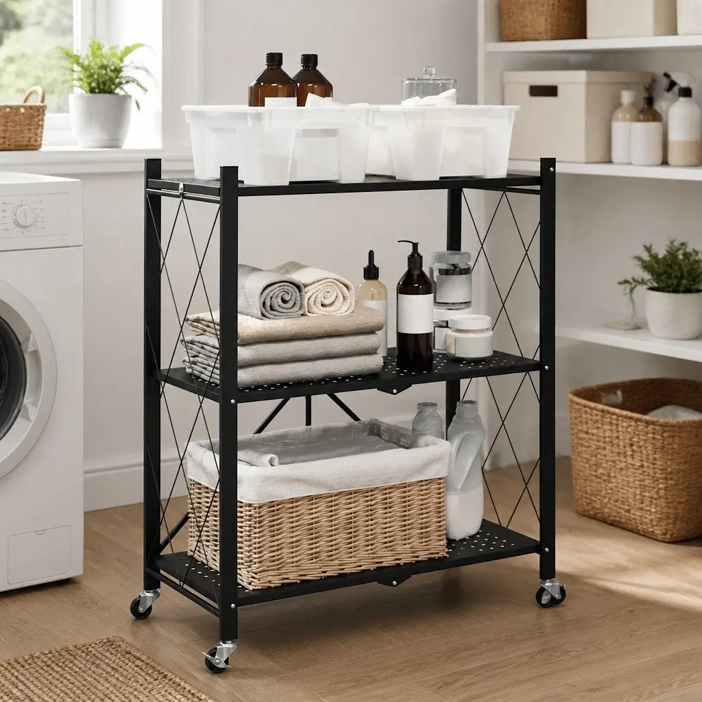 Blue Storage Shelf on Wheels for Easy Organization 71x34x88cm