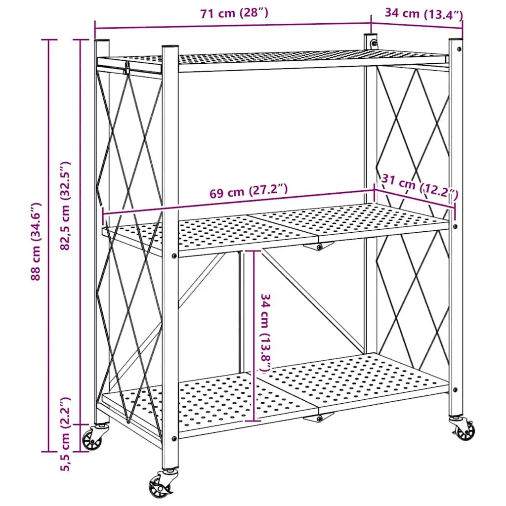 Blue Storage Shelf on Wheels for Easy Organization 71x34x88cm