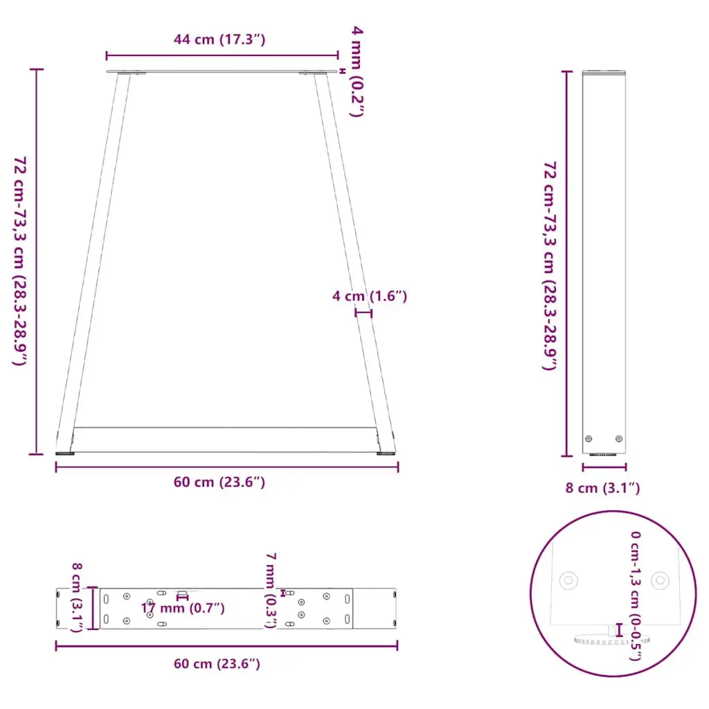 V-Shape Dining Table Legs Steel 2 pcs Black 60x72-73.3 cm Modern Design