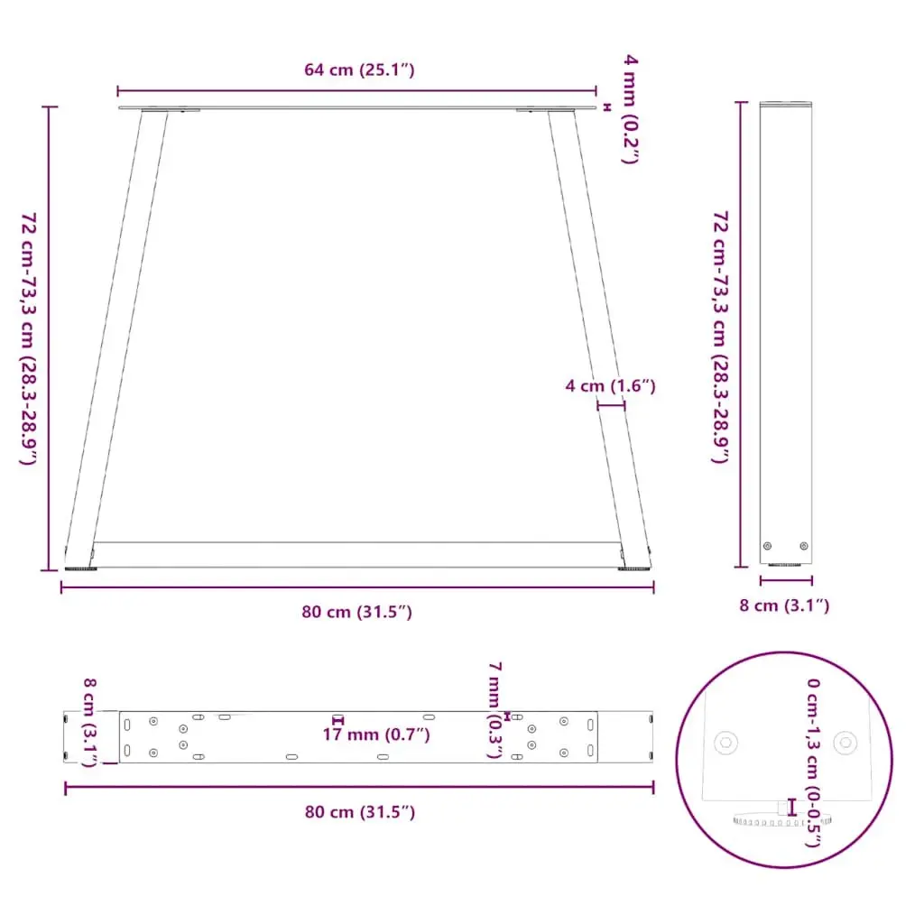 Dining Table Legs V-Shape Black 80x72-73.3cm Steel Adjustable