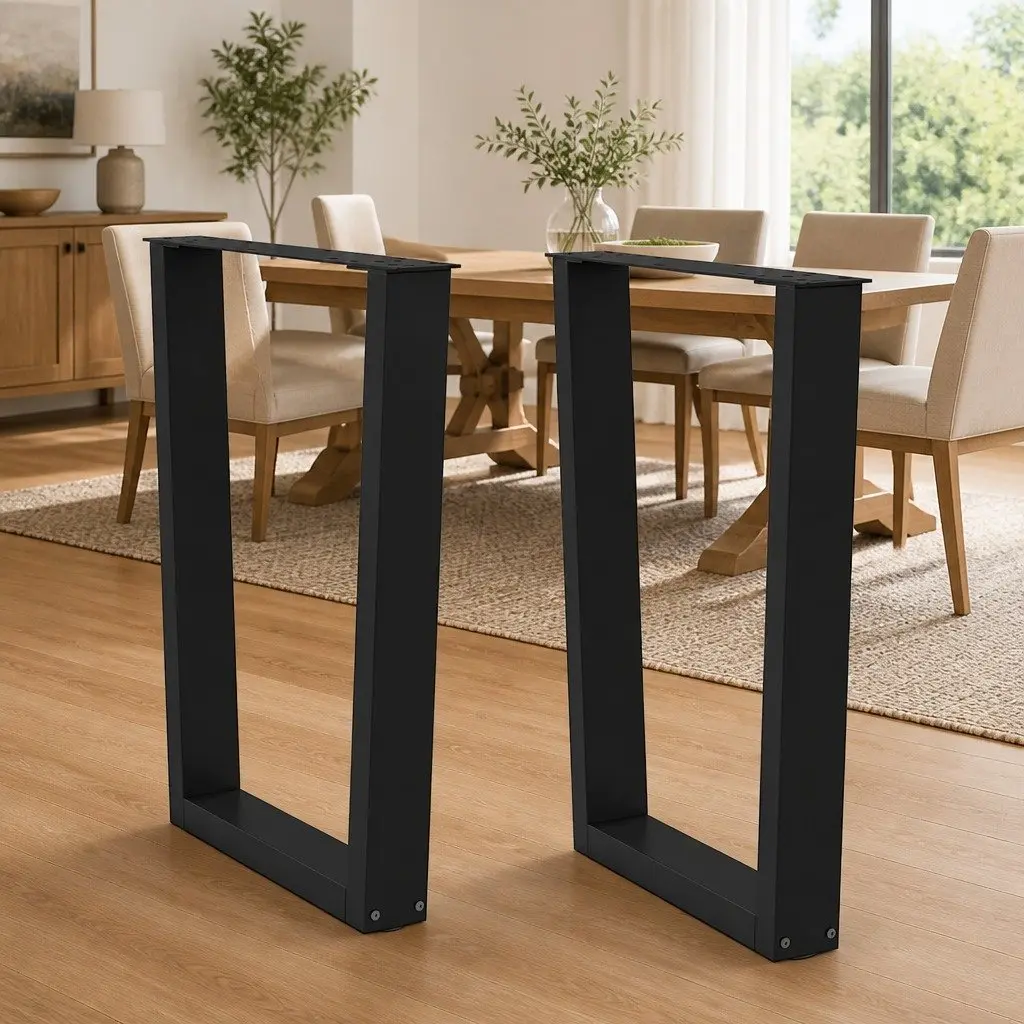 V Shaped Adjustable Dining Table Legs Black Steel Support Frame Set of 2