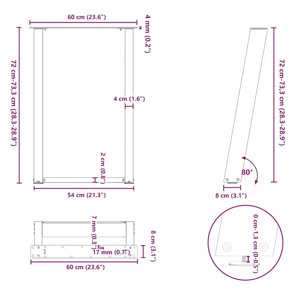Dining Table Legs U-Shaped Steel Black 60x72-73cm Set of 2