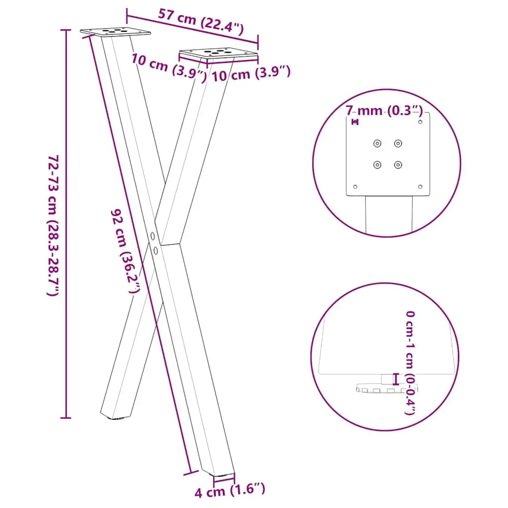 Dining Table Legs X-Shaped 2 pcs Black 57x72cm Steel Support Frame Set