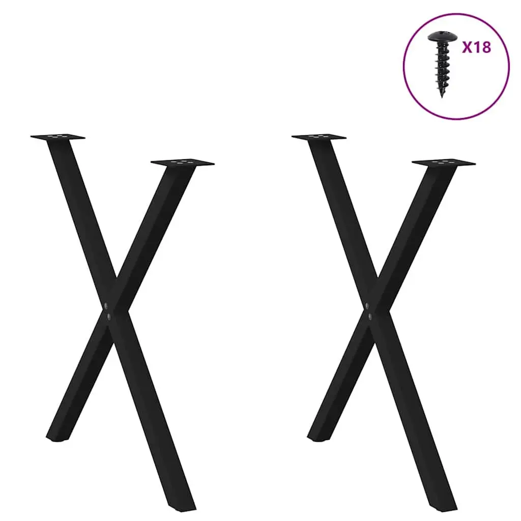 X-Shaped Dining Table Legs Black Steel 80cm Height Set of 2