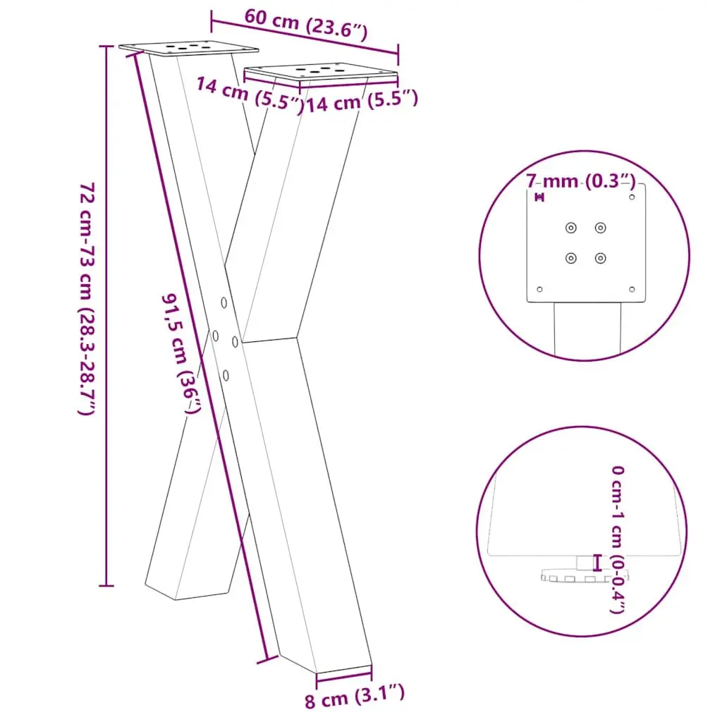 Dining Table Legs X-Shaped Black 60x72cm Steel