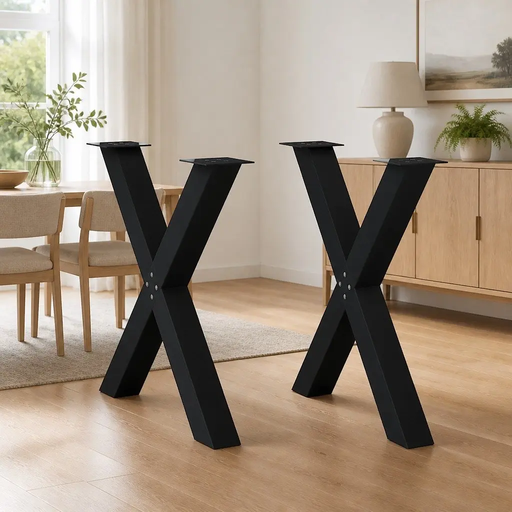 X-Shaped Dining Table Legs Steel Black Support 70cm Height 2 Pieces Furniture