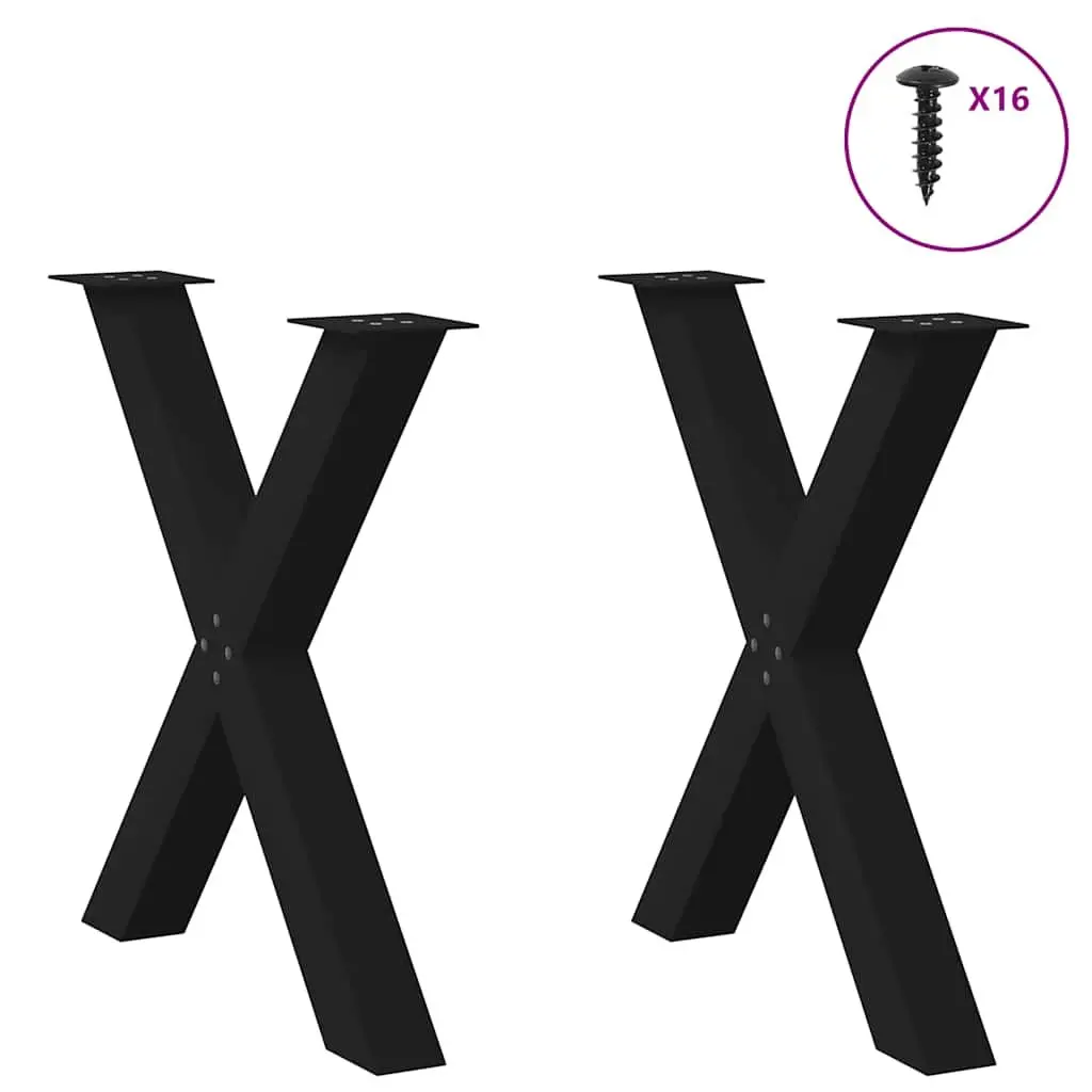 X-Shaped Dining Table Legs Steel 2 pcs Black Adjustable Feet Heavy Duty Support