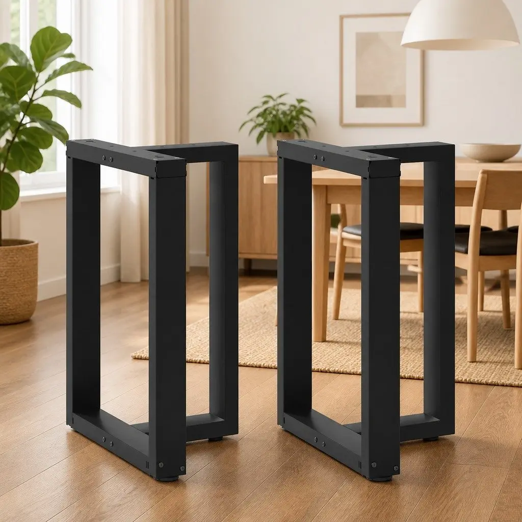 Dining Table Legs T-Shaped Black Steel Adjustable 2pcs