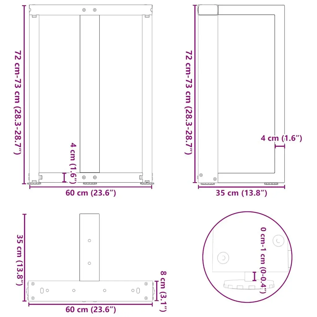 Dining Table Legs T-Shaped Black Steel Adjustable 2pcs