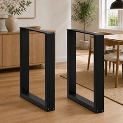 Dining Table Legs U-Shaped Steel Black 60x72-73cm Adjustable Levelers Pack of 2