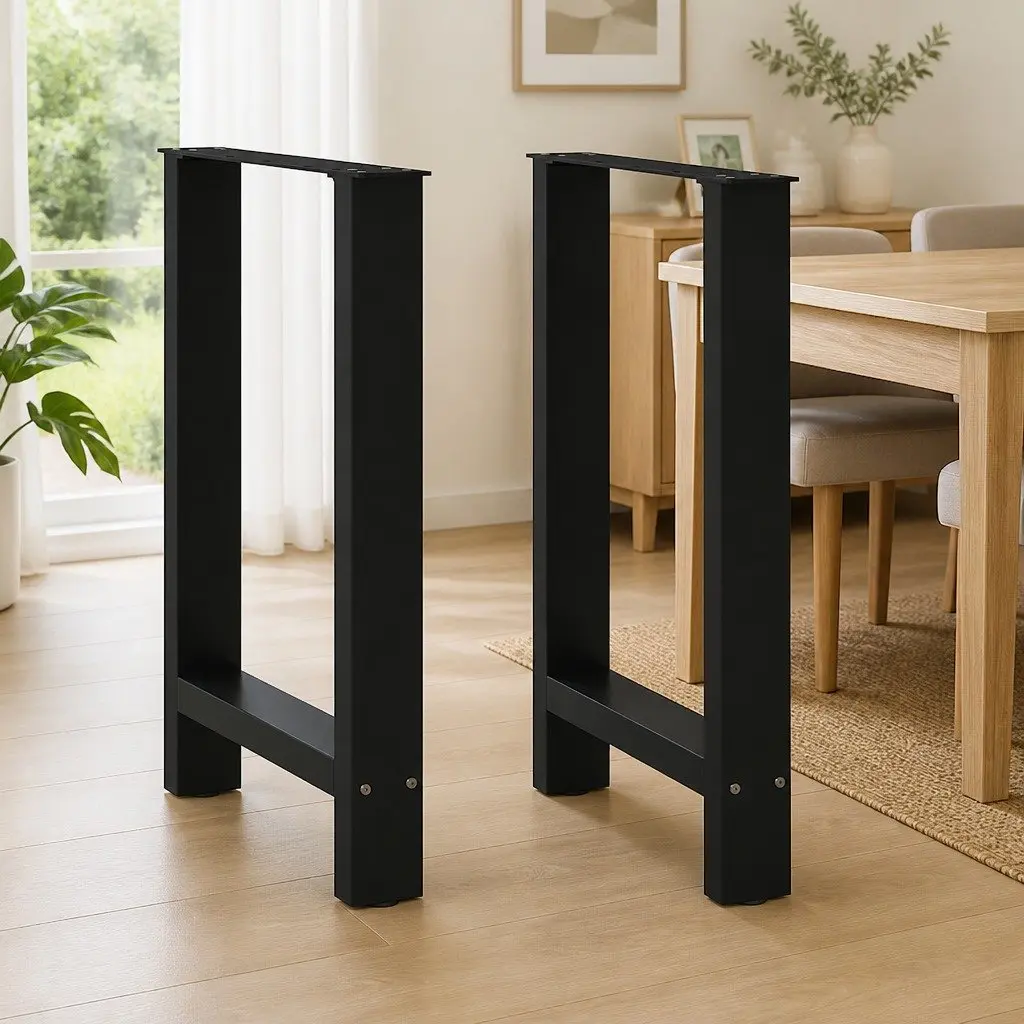 Dining Table Legs Adjustable Levelers Square Black Steel 60x72-73cm Pair