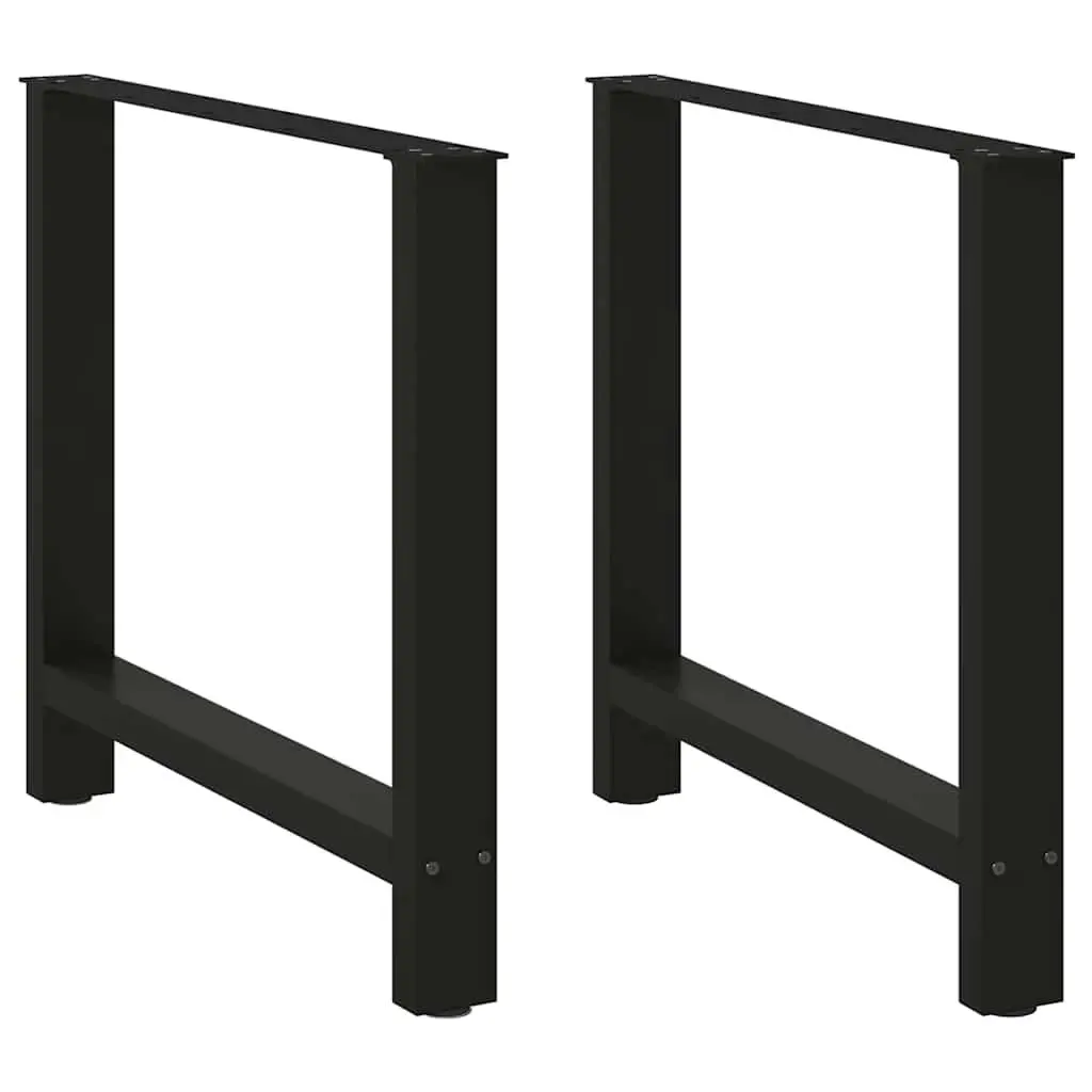 Dining Table Legs Black Steel Pair 70x72-73cm Square Design Adjustable Levelers