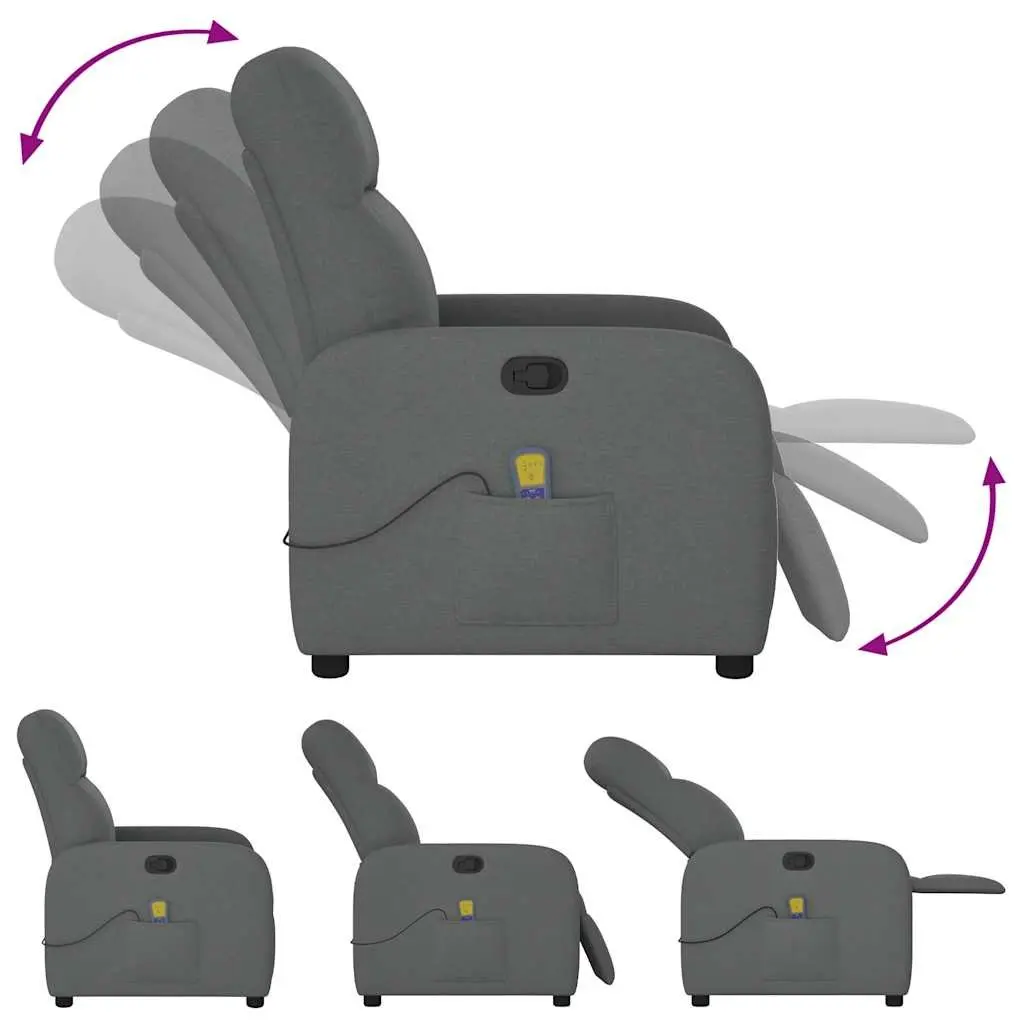 Massage Recliner Chair Grey Fabric Manual Recline Vibration 6 Points