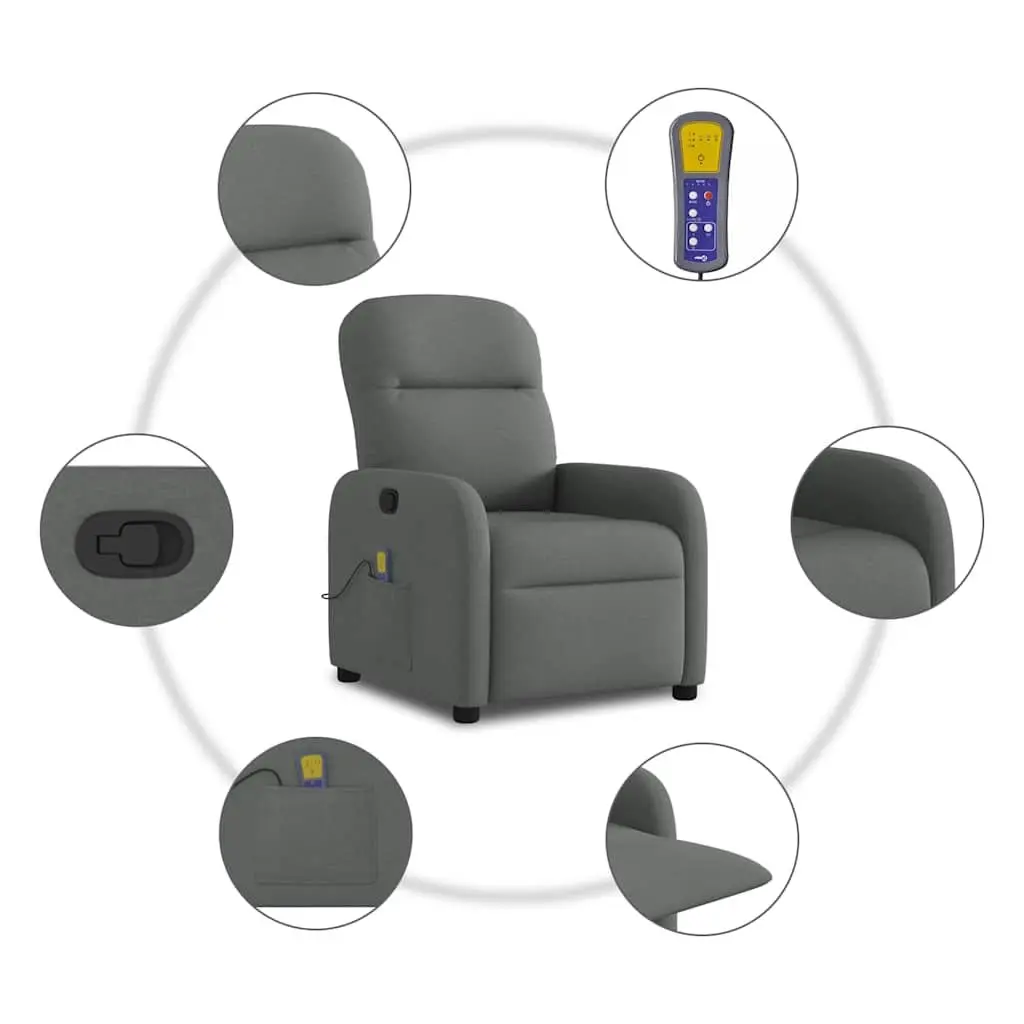 Massage Recliner Chair Grey Fabric Manual Recline Vibration 6 Points