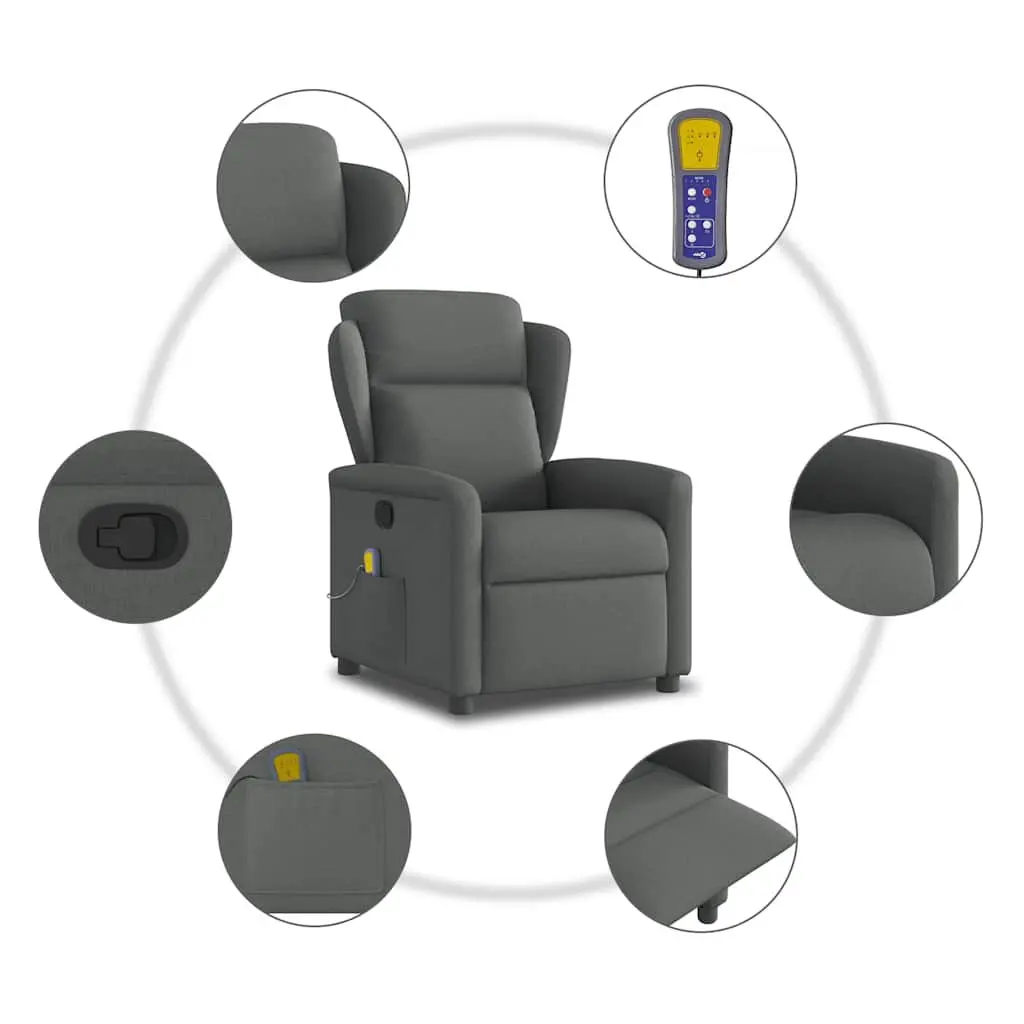 Massage Recliner Chair Grey Fabric Manual Recline Vibration Armchair Lounge