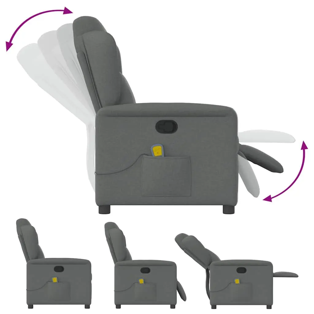 Massage Recliner Chair Grey Fabric Manual Recline Vibration Armchair Lounge