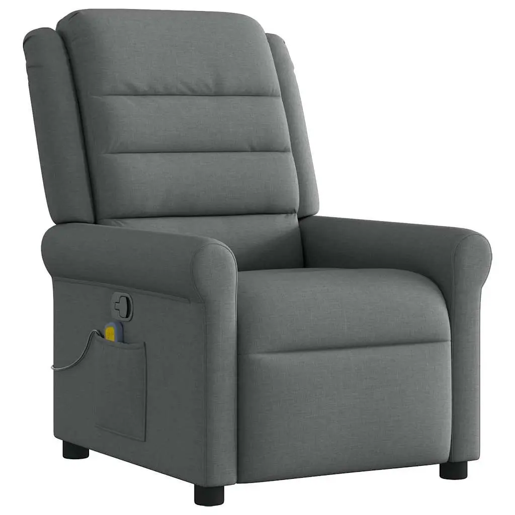 Massage Recliner Chair Manual Recline Grey Fabric 135 Degrees Vibration Massage Armchair