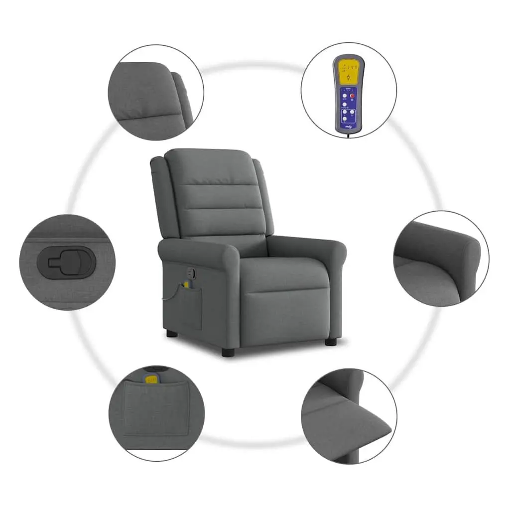 Massage Recliner Chair Manual Recline Grey Fabric 135 Degrees Vibration Massage Armchair