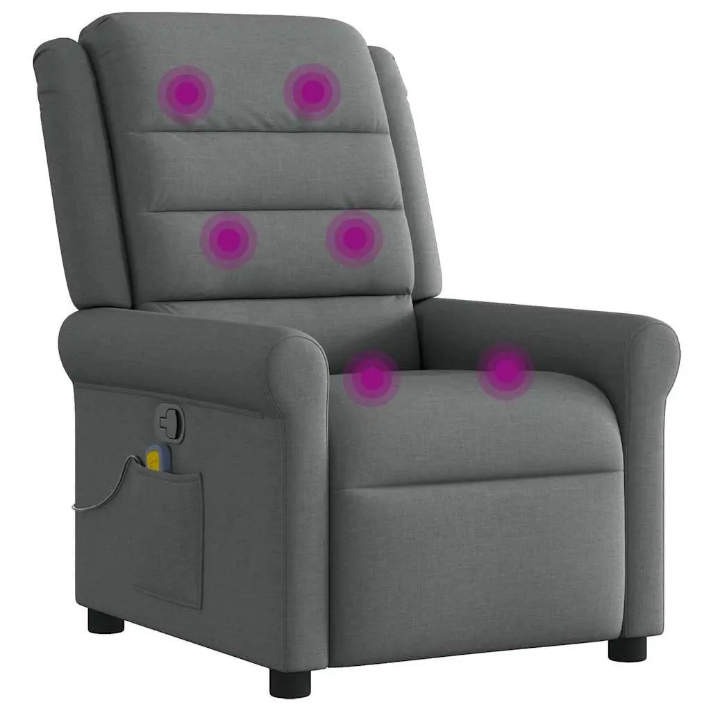 Massage Recliner Chair Manual Recline Grey Fabric 135 Degrees Vibration Massage Armchair