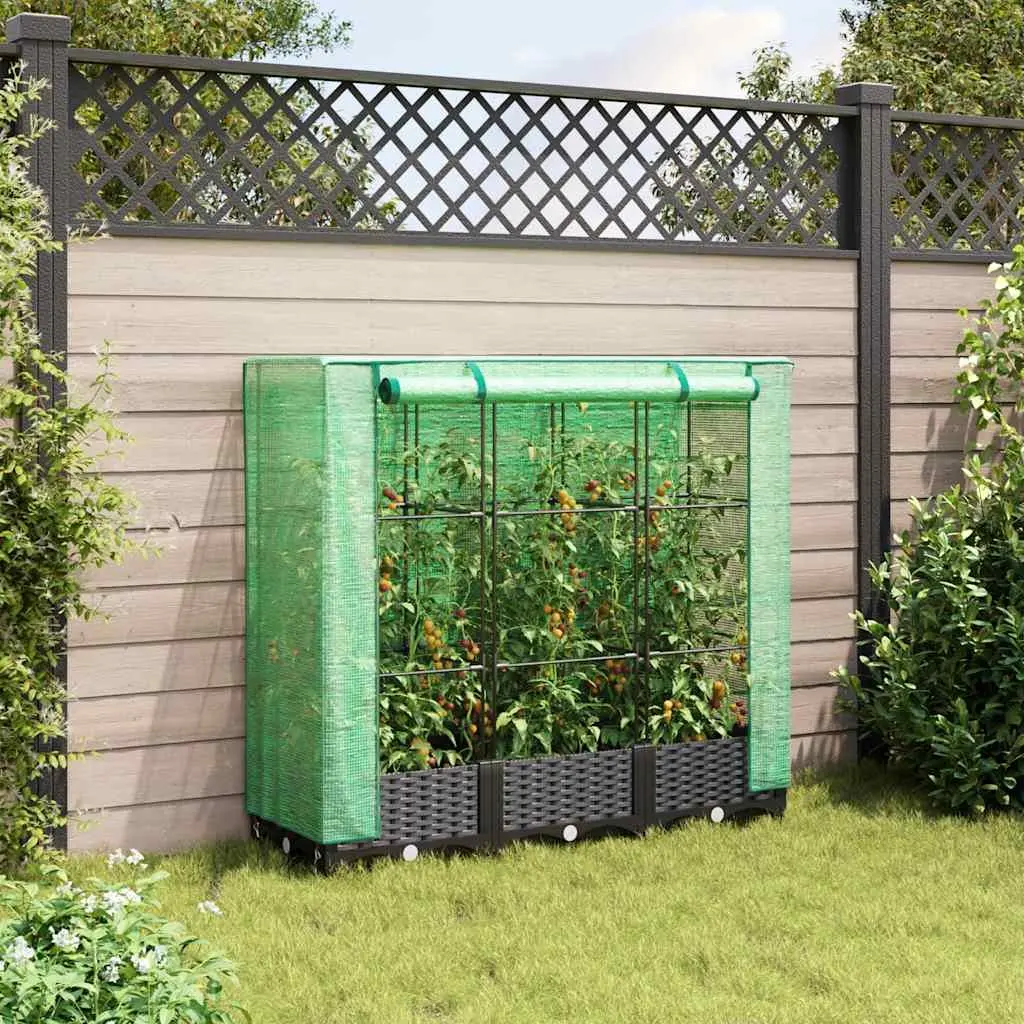 Raised Garden Bed Greenhouse Cover Black Rattan 120 x 40 x 123 cm