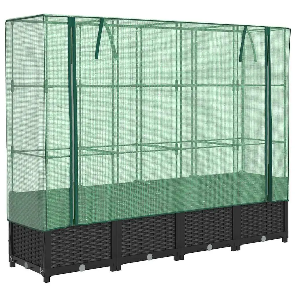Garden Bed with Greenhouse Rattan Effect 160x40x138cm Black