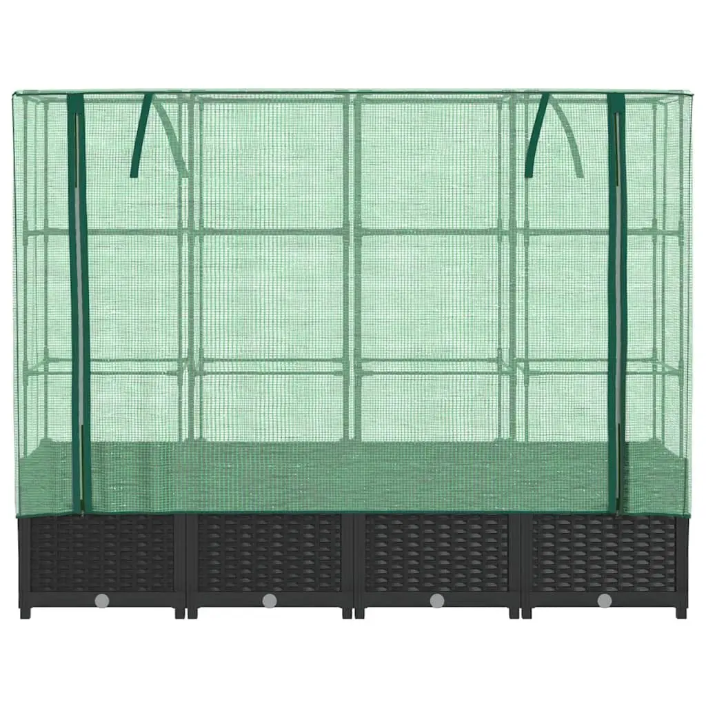 Garden Bed with Greenhouse Rattan Effect 160x40x138cm Black
