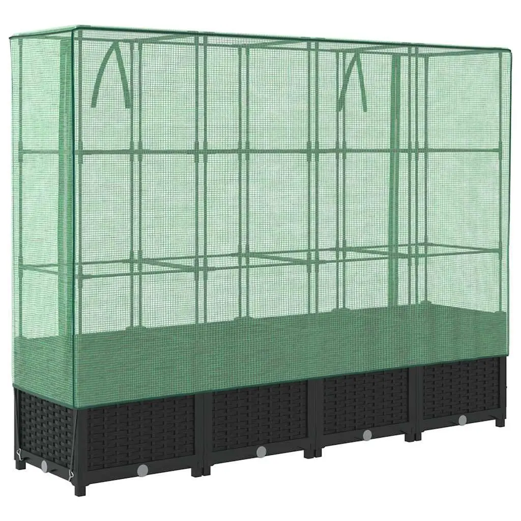 Garden Bed with Greenhouse Rattan Effect 160x40x138cm Black