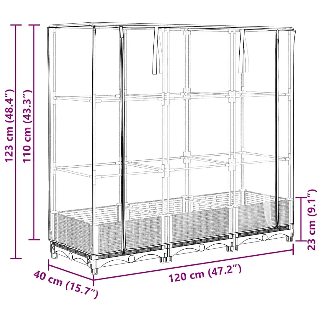 Raised Garden Bed Greenhouse Cover Polypropylene Frame 120 x 40 x 123 cm